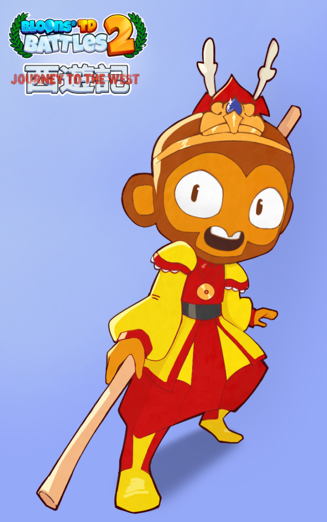 Stylized cartoon character in a pink-toned image holding a staff.
